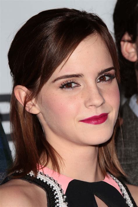Emma Watson Straight Medium Brown Asymmetric Bangs Pinned