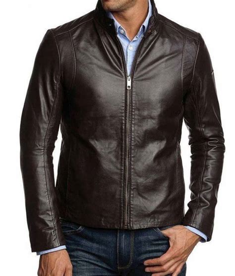 mens simple  slim fit dark brown leather jacket jackets creator