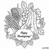 Thanksgiving Coloring Pages Happy Fruits Adults Corn Adult Color October Harvest Printable Kids Vegetables Fall Sheets Berries Various Book Fruit sketch template