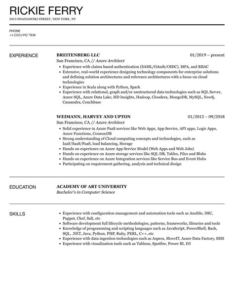 azure architect resume sample