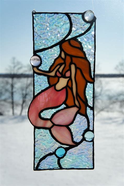 Pink Mermaid Suncatcher Etsy Stained Glass Angel Stained Glass