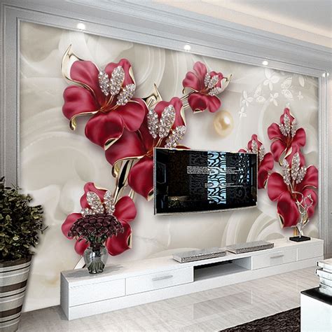 custom mural wallpaper  stereo relief flowers jewelry photo wall painting living room tv sofa