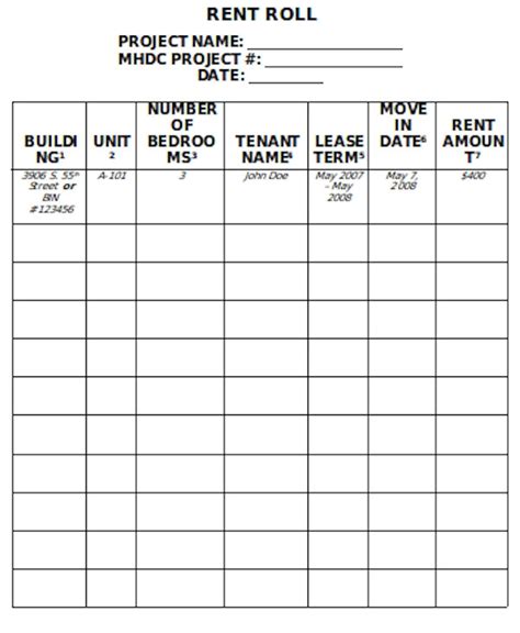 sample rent roll forms   excel word
