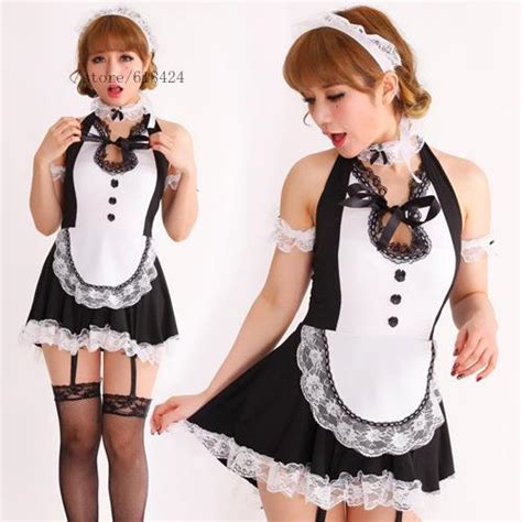 Black Hot Sexy Cheap Cute Women Ladies Backless Japanese Maid Cosplay