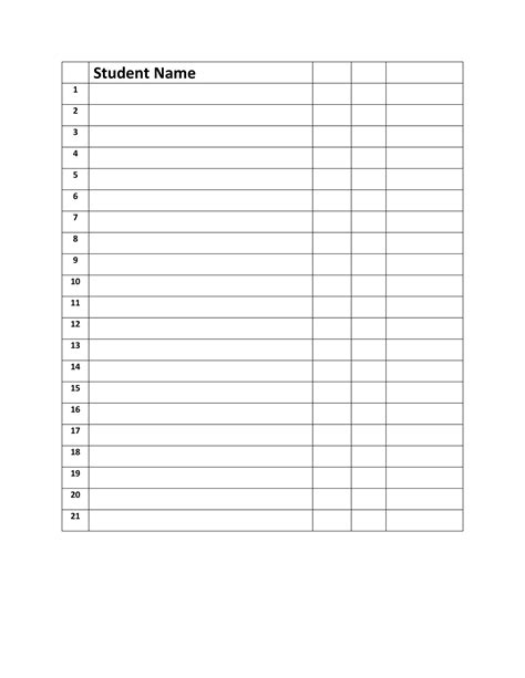 printable class roster template printable templates