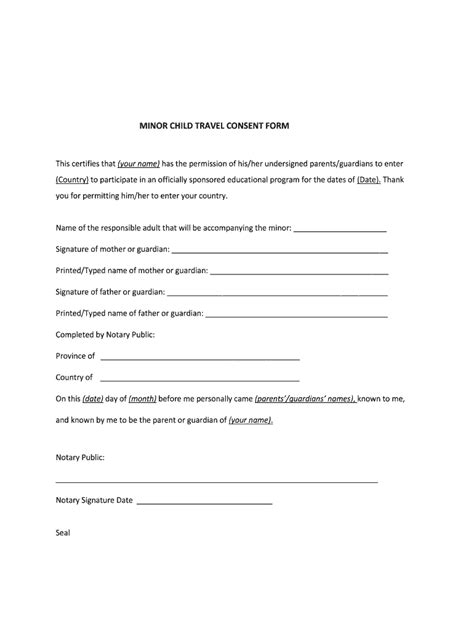 printable minor travel consent form