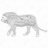 Illustration Stock Ornamental Drawn Lion Outline Hand Stress Isolated Doodles Zentangle Anti Abstract Coloring Head Background Details High Depositphotos Body sketch template