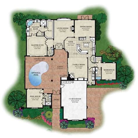 famous concept  house plans  pool  center courtyard