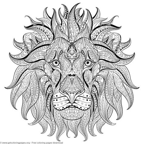 patterned zentangle lion head coloring pages  instant
