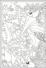 Coloring Pages Winter Adults Landscape Scene Scenes Printable Adult Color Dover Doverpublications Publications Oil Drawing Pastels Getcolorings Christmas Getdrawings Scenery sketch template