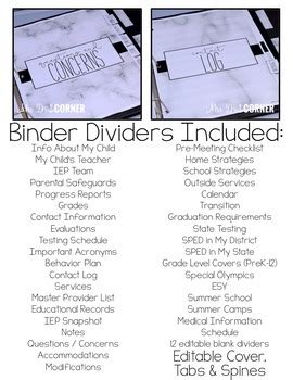 parent iep binder editable black  white iep companion