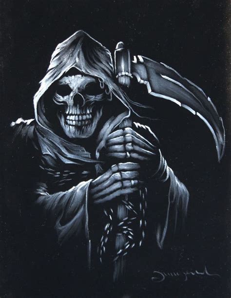 Death Grim Reaper Devil Satan Portrait Original Oil Painting Black