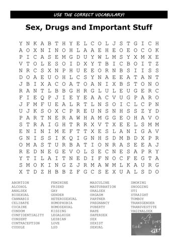 sex drugs and important stuff word search lesson starter by