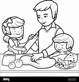 Cooking Father Kitchen Coloring Children Pizza Alamy Shopping Cart sketch template