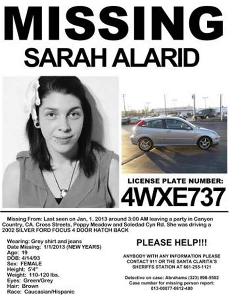 1 3 2013 Please Share To Locate Sarah Alarid 19 Missing