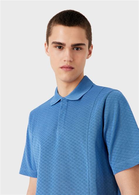 jacquard knit polo shirt with micro pattern emporio armani man