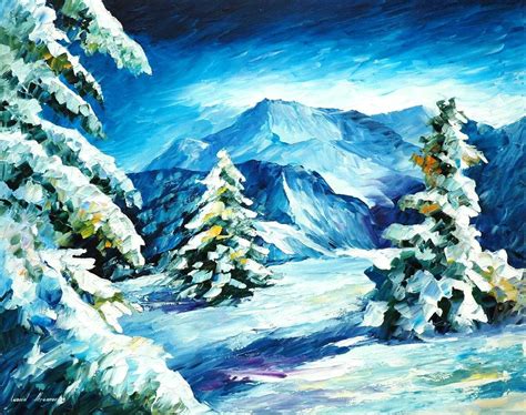sanvas art painting winter mountains artwork  leonid afremov