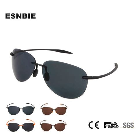 esnbie brand designer rimless sunglasses men tr90 ultralight oval sun