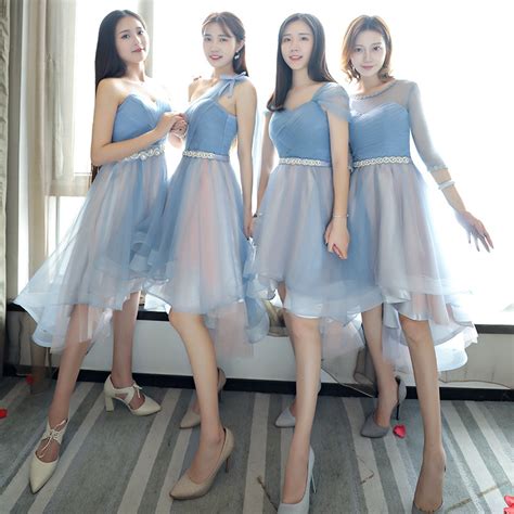 light blue elegant asian bridesmaid dress summer new women