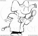 Detective Elephant Magnifying Glass Cartoon Using Clipart Thoman Cory Outlined Coloring Vector Royalty Collc0121 Clipartof sketch template
