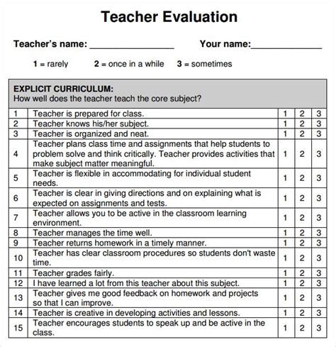 student evaluation template evaluations pinterest teacher