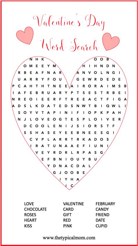 printable valentine word search  adults  printable