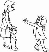 Goodbye Clipart Bye Coloring Good Waving Pages Family Girl Mom Her Say School Cliparts Going Mother Clip Kids Brother Song sketch template