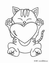 Cat Coloring Heart Pages Color Print Hellokids Valentine sketch template