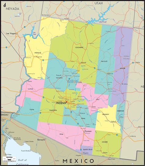 detailed map  arizona state ezilon maps
