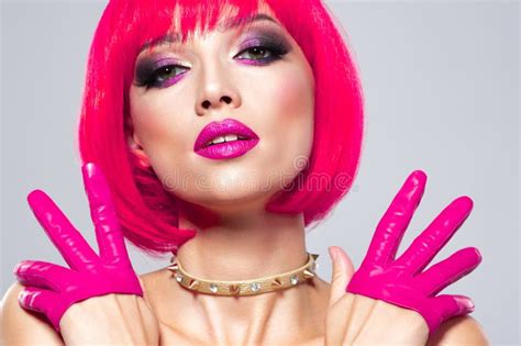 Beautiful Young Fashion Woman With Pink Lipstick Glamour Fashion Model