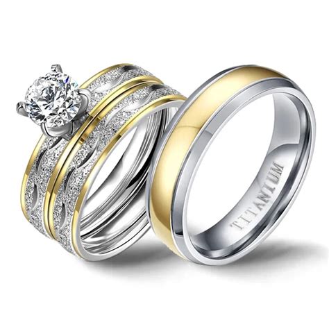 wedding rings couple cubic zirconia ring set for women titanium ring