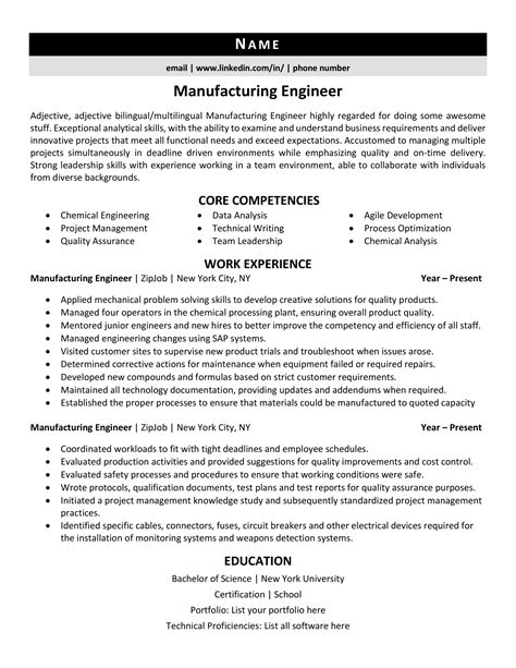 manufacturing engineer resume   expert tips zipjob