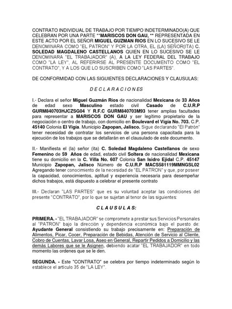 contrato individual de trabajo mexico 2018 salario