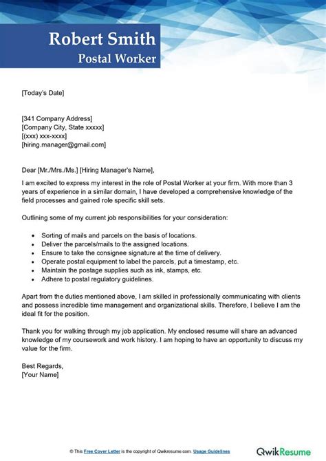 cover letter  post office job george