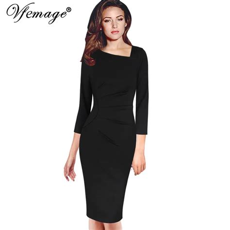 vfemage womens asymmetric neck elegant ruched pleated wear to work