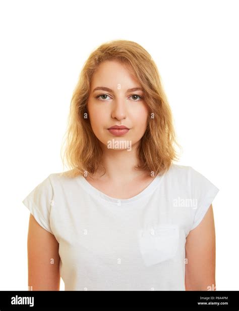 Biometric Passport Photo Of A Young Blond Woman With Neutral Facial