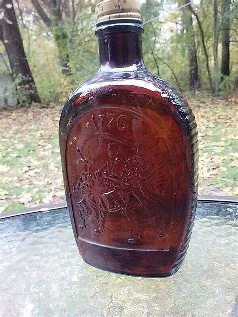 Vtg Brown Glass Spirit Of 1776 Log Cabin Syrup Bottle W