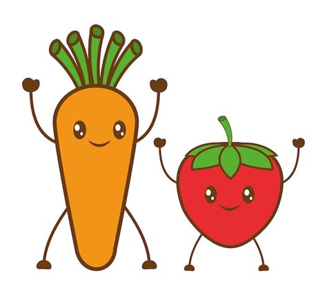 wortel en aardbei cartoon icoon premium vector