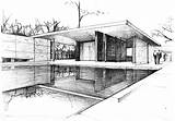 Architectural Rohe Mies Perspective sketch template