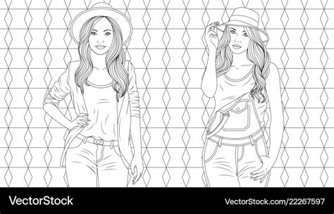 beautiful girls coloring pages royalty  vector image