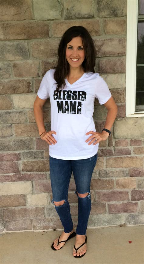 what i wore real mom style blessed mama v neck tee realmomstyle
