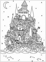 Coloring Castle Fantasy Pages Architecture Adult Adults Drawing Houses Color Drawings Living sketch template