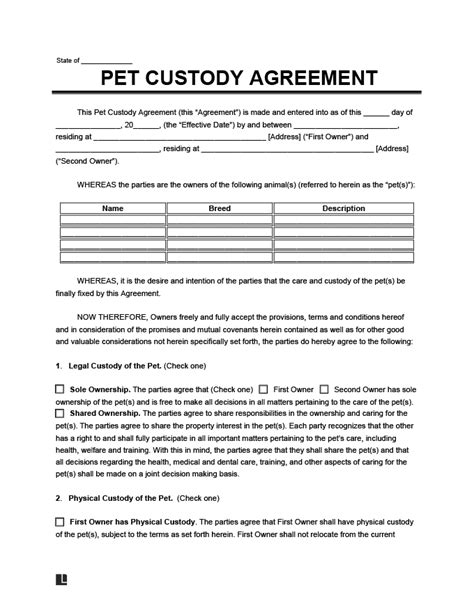 pet custody agreement template