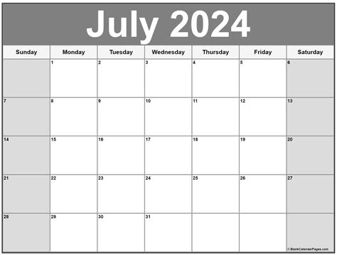 july  calendar template  printable july  calendars