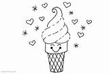 Coloring Ice Cream Pages Cartoon Cute Food Printable Kids sketch template