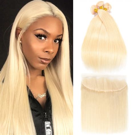 Blonde Color 613 Straight 3 Bundles Virgin Hair With Lace Frontal