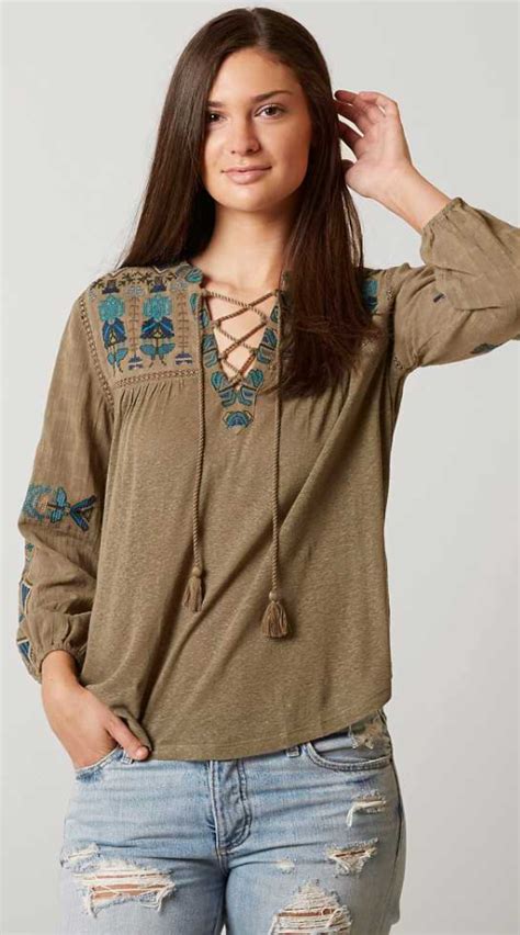 Boho Outfits Lucky Brand Embroidered Top Buckle Women Embroidered