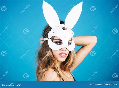 Sexy Bunny Girl Sensual Woman In White Easter Rabbit Mask Fashion