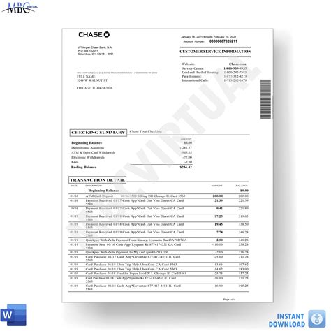chase bank statement template chase business complete checking statement template