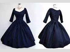 Vintage 50s Dress 1950s Dress Navy Blue Silk by VintageDevotion